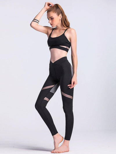 Sheer Mesh Panel Colorblock Legging-bottom-Des Mess