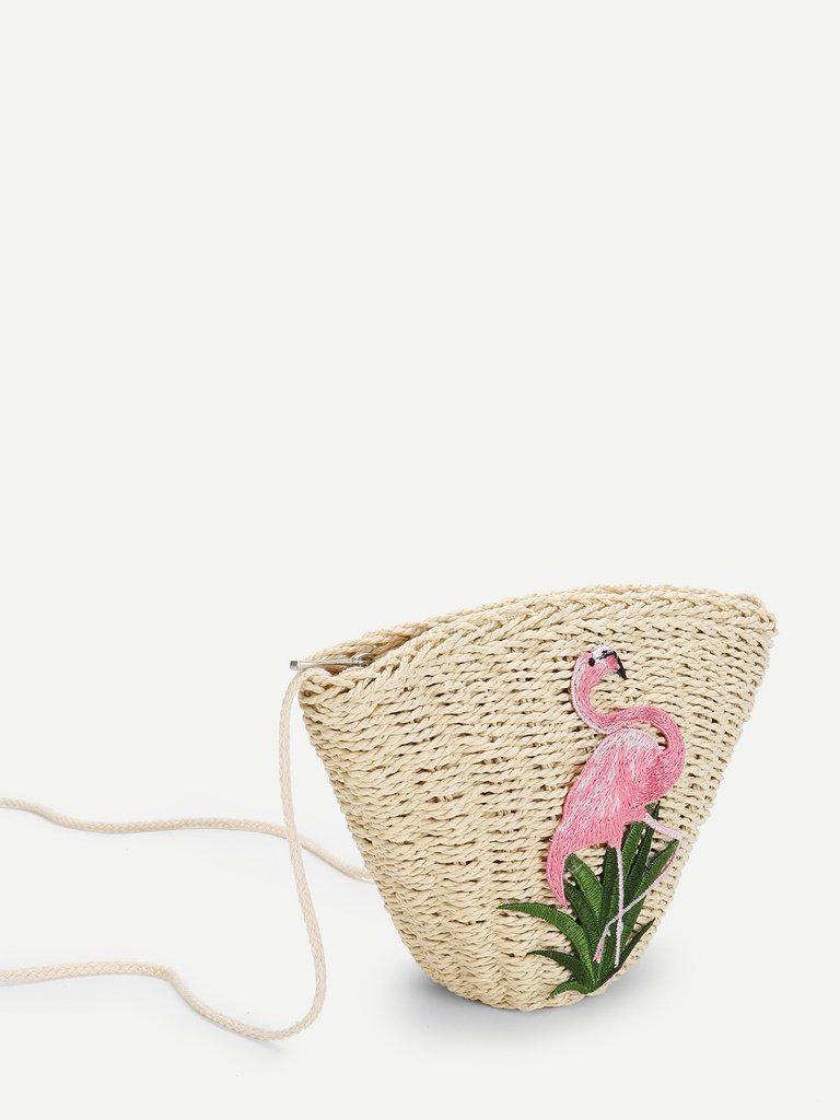 Flamingo Pattern Straw Tote Bag-accessories-Des Mess