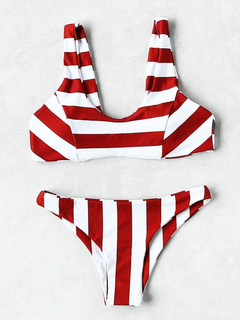 Two Tone Striped Print Bikini Set-swimwear-Des Mess