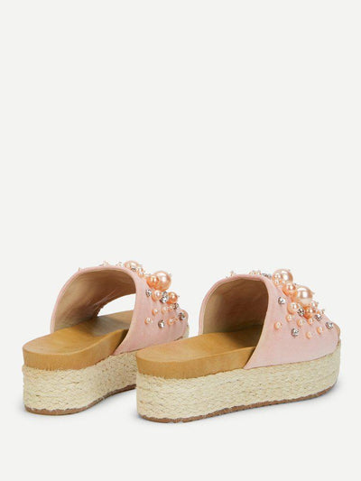 Faux Pearl Decorated Flatform Sandals-shoes-Des Mess