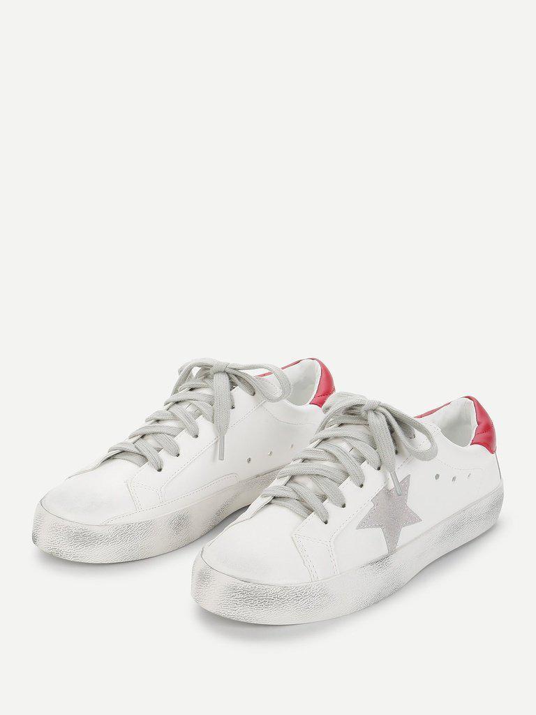 Star Design Lace Up Splice Sneakers-shoes-Des Mess