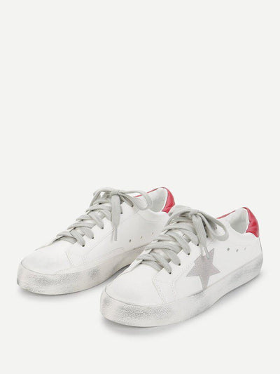 Star Design Lace Up Splice Sneakers-shoes-Des Mess