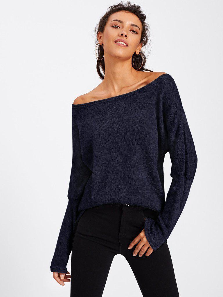 Asymmetric Shoulder Batwing Sleeve Sweater-outerwear-Des Mess