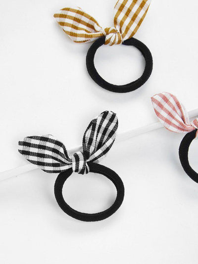 Gingham Knot Hair Tie 3pcs-hair-Des Mess