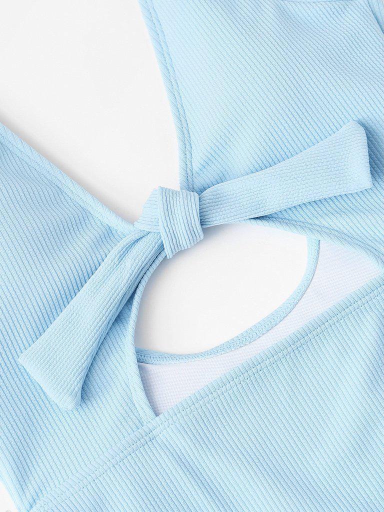 Knot Front Cut Out Swimsuit-swimwear-Des Mess
