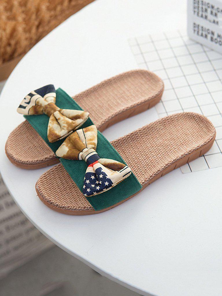 Contrast Bow Flat Sliders-shoes-Des Mess