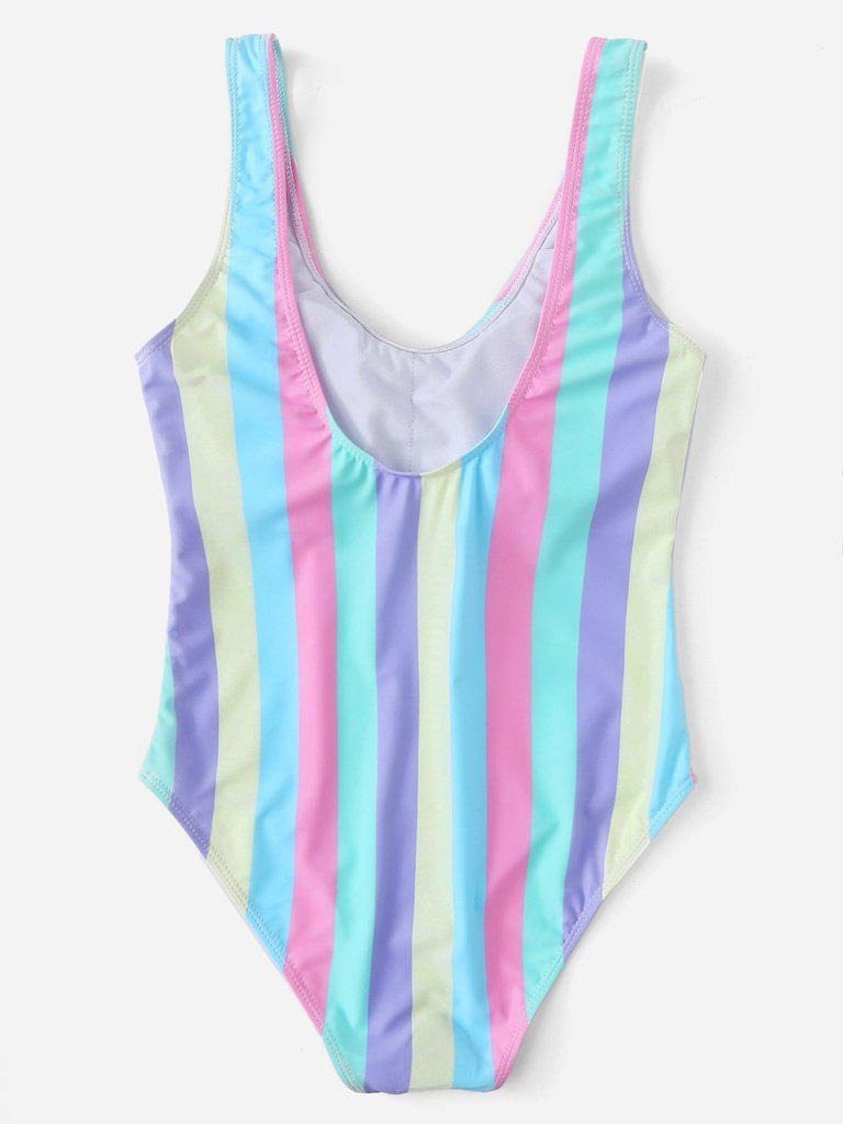 Striped Print Scoop Neck Swimsuit-swimwear-Des Mess