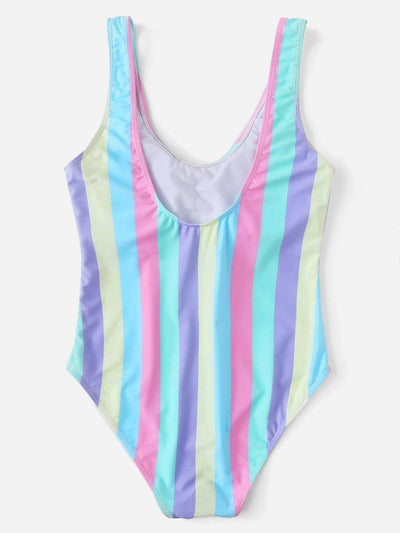 Striped Print Scoop Neck Swimsuit-swimwear-Des Mess