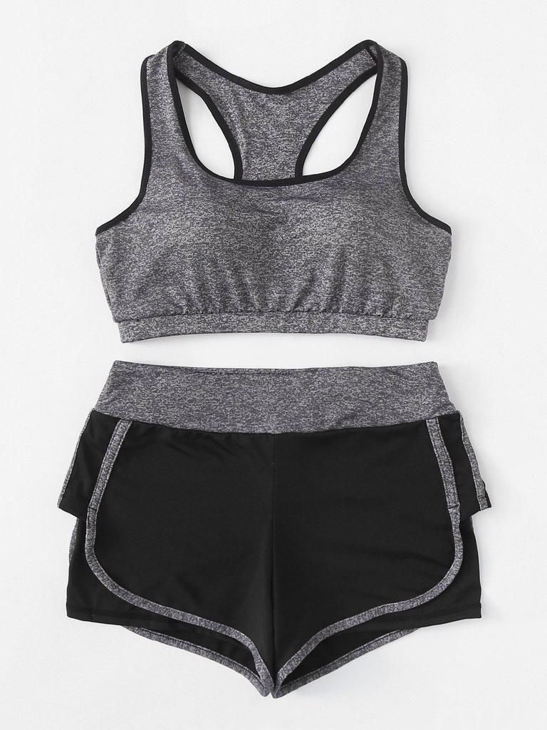 Contrast Trim Sports Bra And Shorts-sportswear-Des Mess