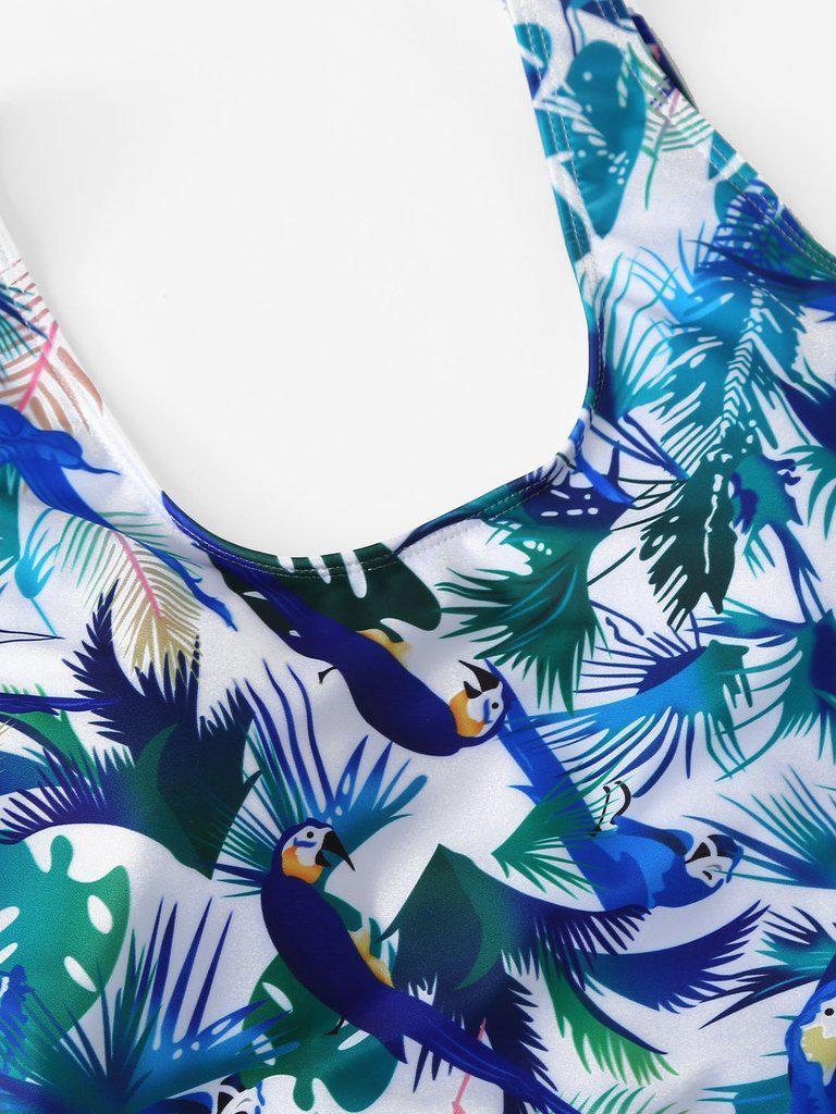 Bird Print Low Back Swimsuit-swimwear-Des Mess