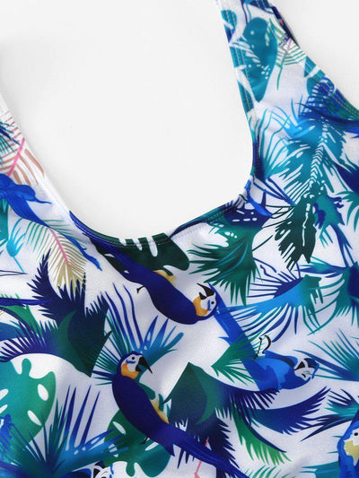 Bird Print Low Back Swimsuit-swimwear-Des Mess