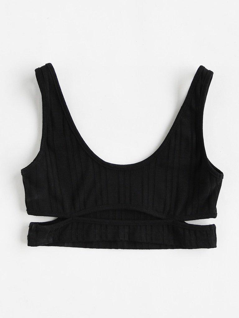 Cutout Ribbed Knit Sports Bra-sportswear-Des Mess