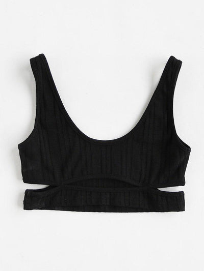 Cutout Ribbed Knit Sports Bra-sportswear-Des Mess