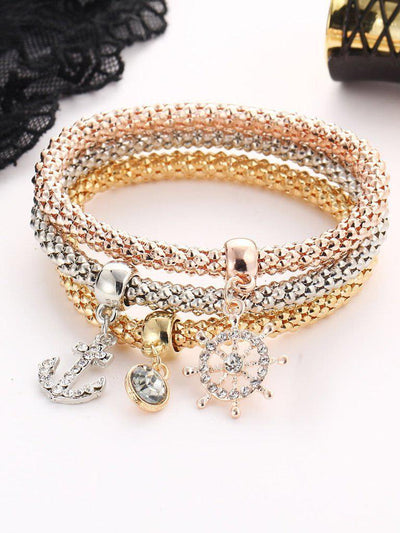 Anchor And Rhinestone Charm Bracelet Set--Des Mess