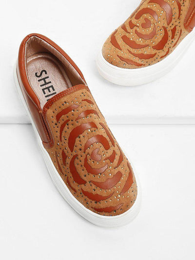 Rhinestone Detail Flatform PU Sneakers-shoes-Des Mess