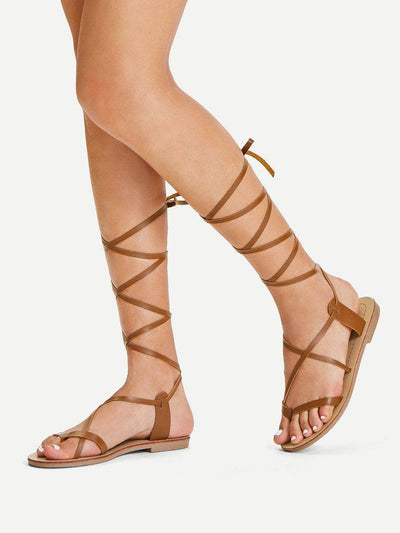 Lace Up Knee High Gladiator Sandal Boots-shoes-Des Mess