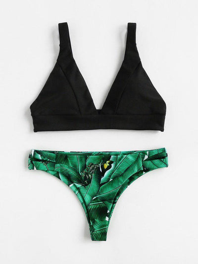 Palm Print High Leg Bikini Set-swimwear-Des Mess