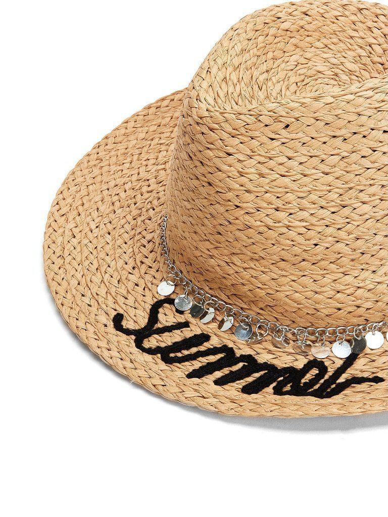 Chain Decorated Straw Fedora Hat-accessories-Des Mess