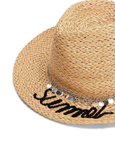 Chain Decorated Straw Fedora Hat-accessories-Des Mess