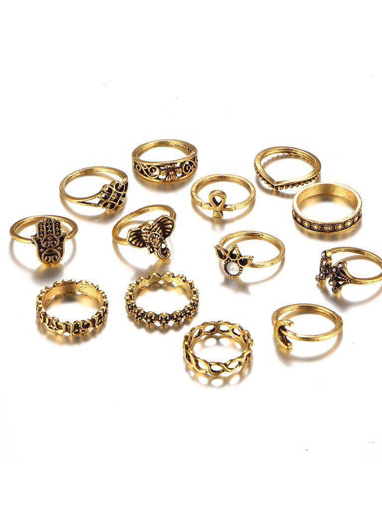 Crown And Flower Design Ring Set 13pcs-jewelry-Des Mess