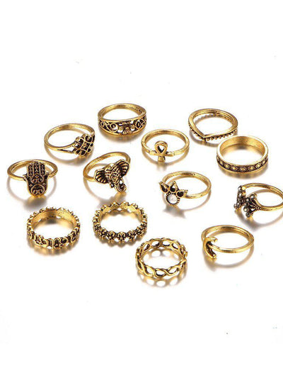 Crown And Flower Design Ring Set 13pcs-jewelry-Des Mess