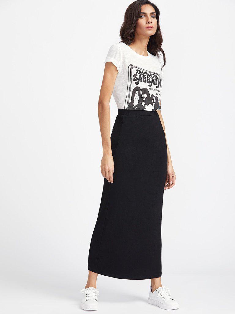 Elastic Waist Longline Jersey Skirt-bottom-Des Mess