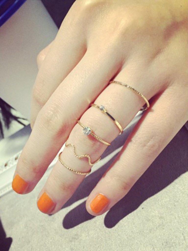 Wave Detail Skinny Ring Set 5pcs-jewelry-Des Mess