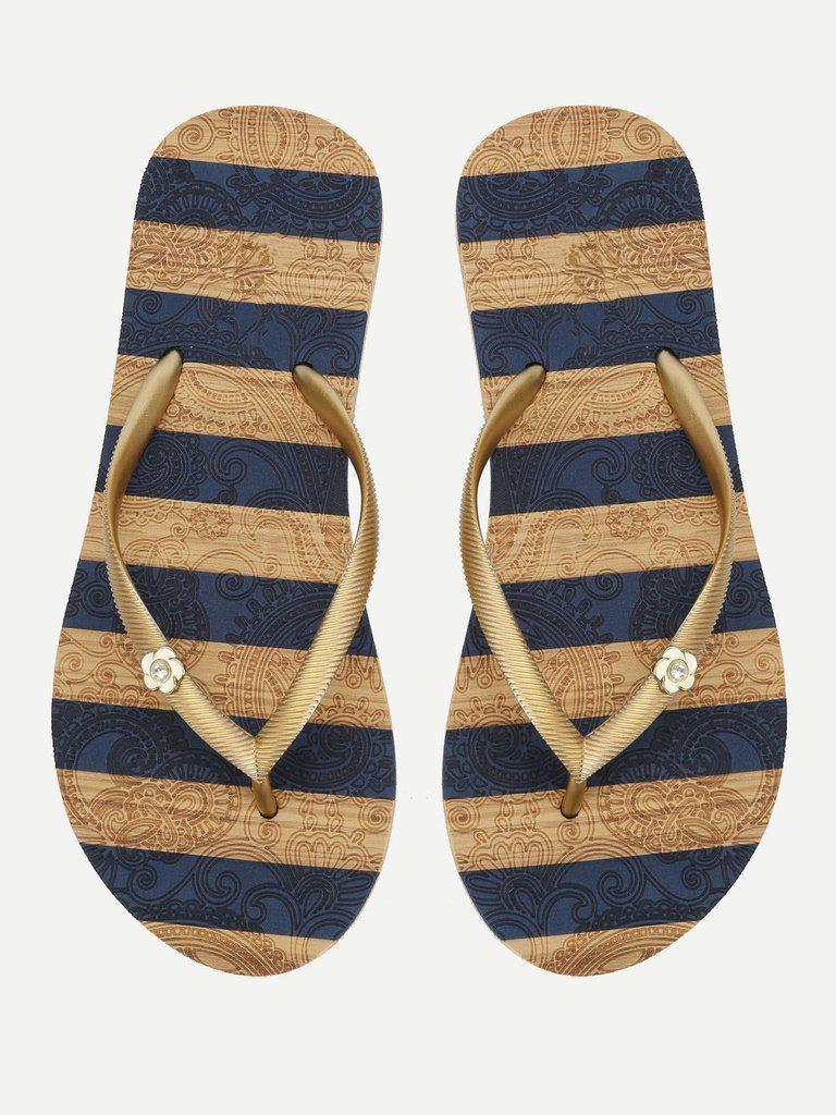 Block Striped Flip Flops-shoes-Des Mess