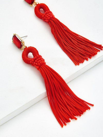Rhinestone Top Tassel Drop Earrings-jewelry-Des Mess