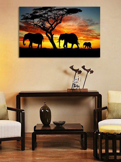Sunset & Elephant Print Cloth Art-others-Des Mess