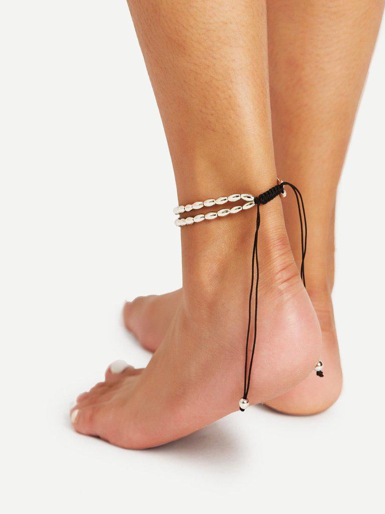 Layered Beaded Drawstring Design Anklet-jewelry-Des Mess