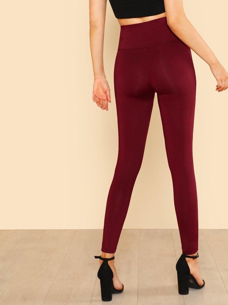 Wide Waistband Solid Leggings-bottom-Des Mess