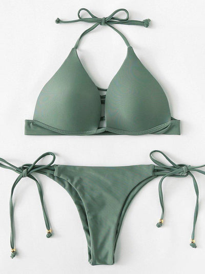 Self Tie Halterneck Strappy Bikini Set-swimwear-Des Mess