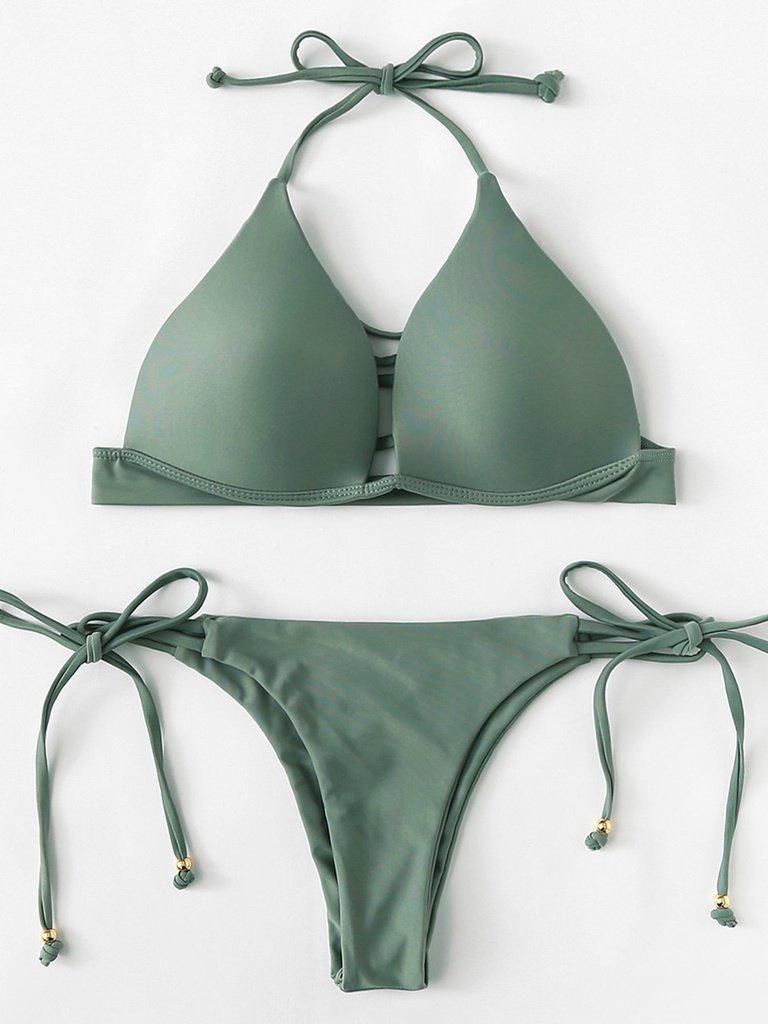 Self Tie Halterneck Strappy Bikini Set-swimwear-Des Mess