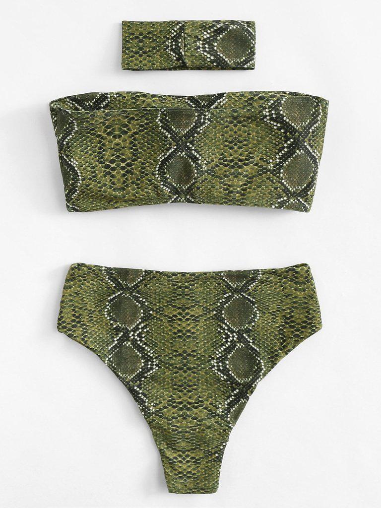 Snakeskin Pattern Bikini Set With Choker-swimwear-Des Mess
