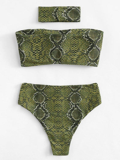 Snakeskin Pattern Bikini Set With Choker-swimwear-Des Mess