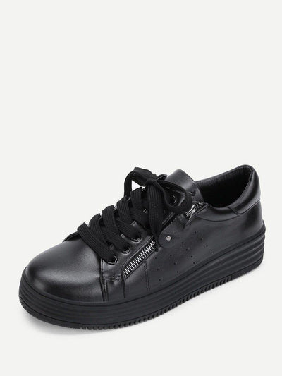 Laser Cutting Detail Contrast Lace Up Trainers-shoes-Des Mess