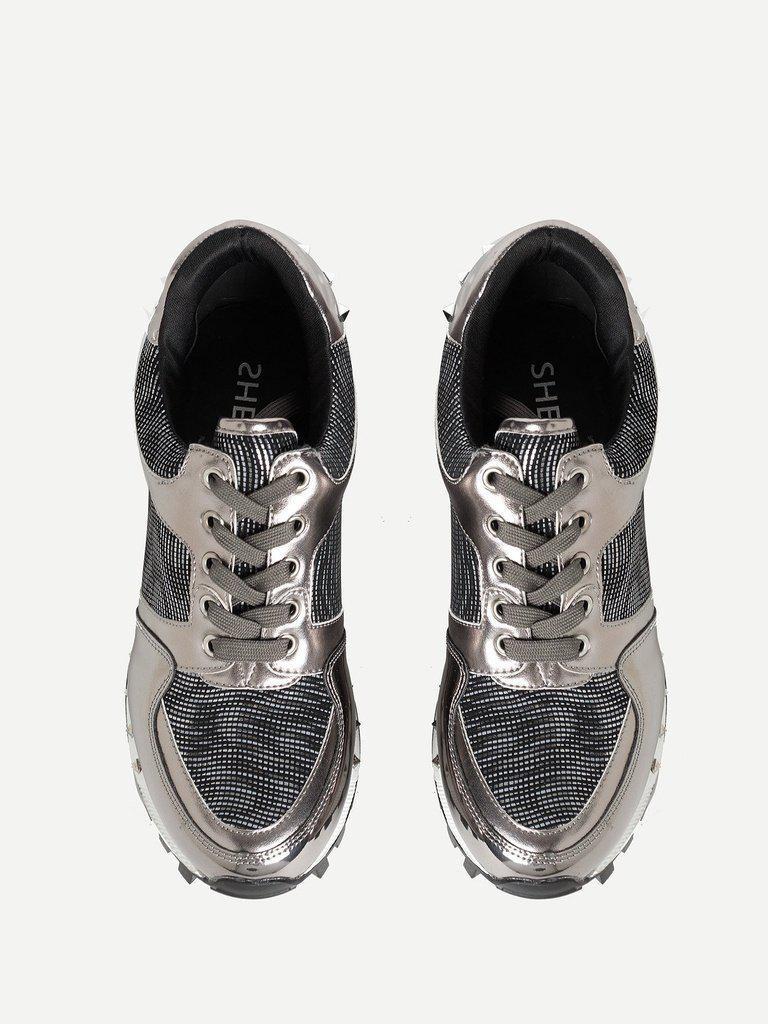 Studded Trim Metallic Panel Sneakers-shoes-Des Mess
