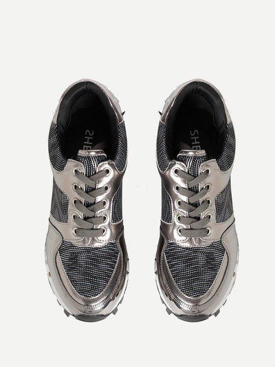 Studded Trim Metallic Panel Sneakers-shoes-Des Mess