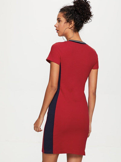 Striped Neck Fitted Dress-sportswear-Des Mess