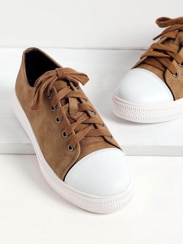 Khaki Lace Up PU Low Top Sneakers-shoes-Des Mess