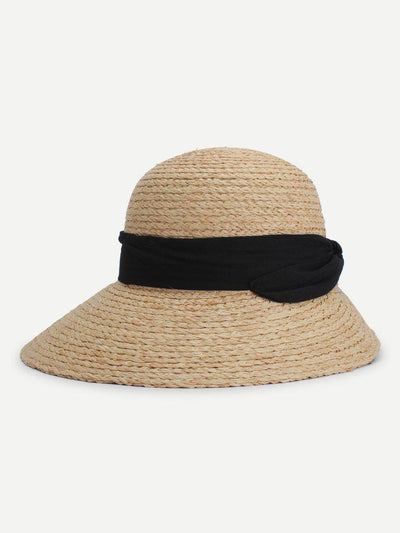 Contrast Bow Straw Hat--Des Mess
