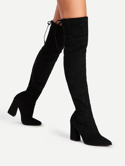Lace Up Block Heeled Thigh High Boots-shoes-Des Mess