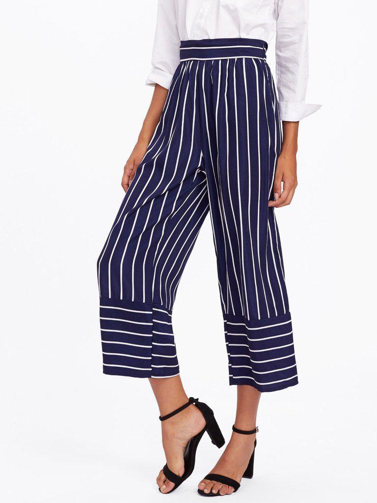 Striped Wide Leg Pants-bottom-Des Mess