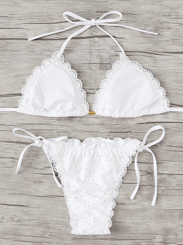Laser Cut Scalloped Trim Bikini Set--Des Mess