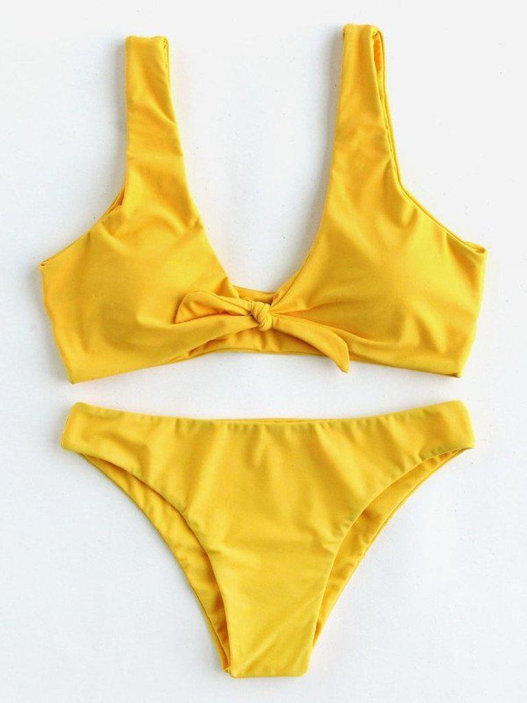 Knot Front Bikini Set-swimwear-Des Mess