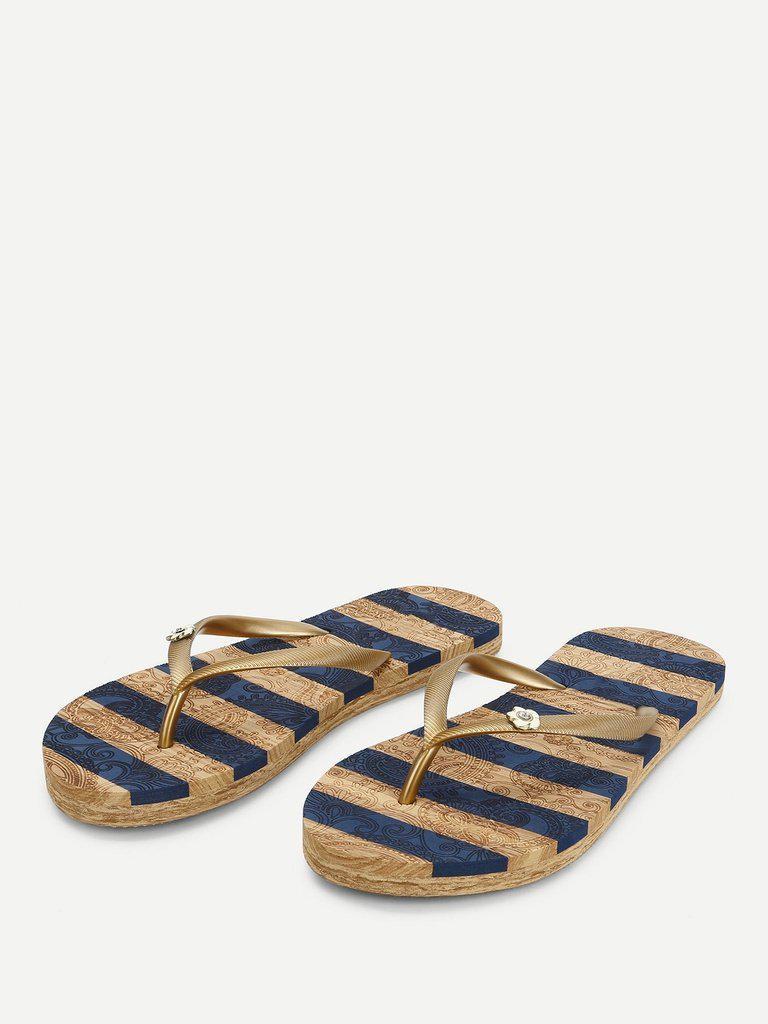 Block Striped Flip Flops-shoes-Des Mess