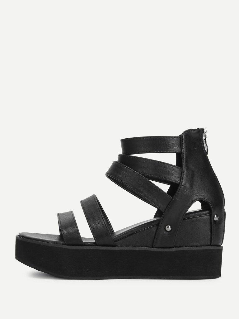 Peep Toe Back Zipper PU Wedges-shoes-Des Mess