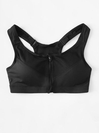 Zipper Front Racerback Sports Bra-sportswear-Des Mess