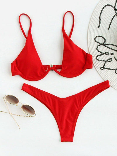 Underwire High Leg Bikini Set-swimwear-Des Mess